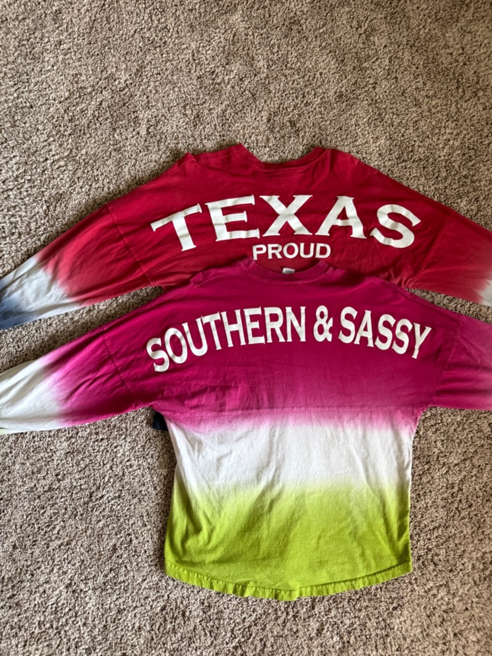 Southern & Sassy Women’s ' Ombre Long Sleeve Shirt - Pink, White & Green